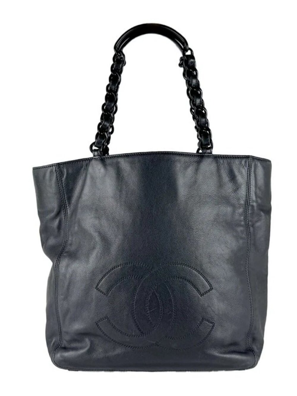 Auth CHANEL Handbag Tote Bag Black Leather - z10891